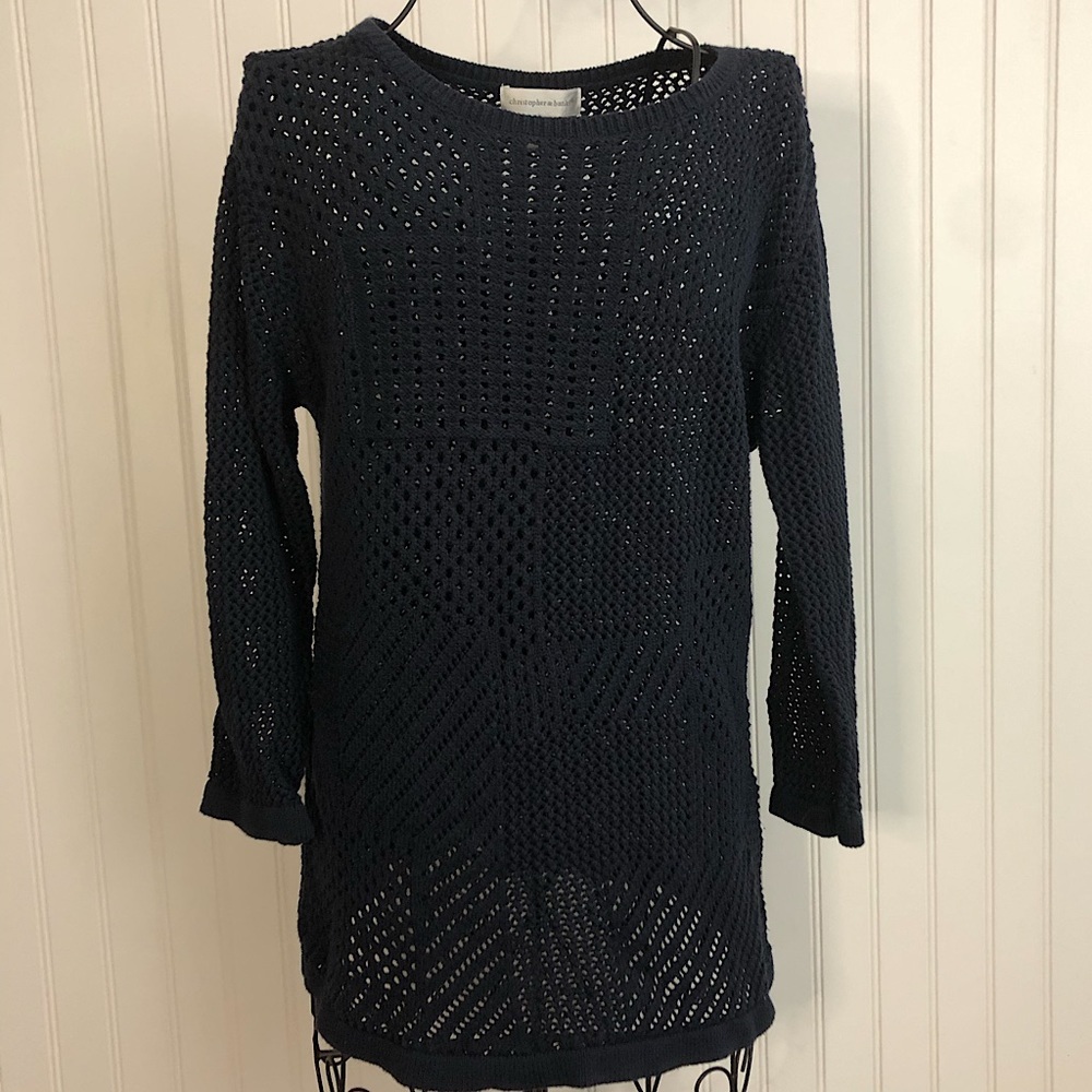 Christopher and Banks dark navy blue open knit sweater